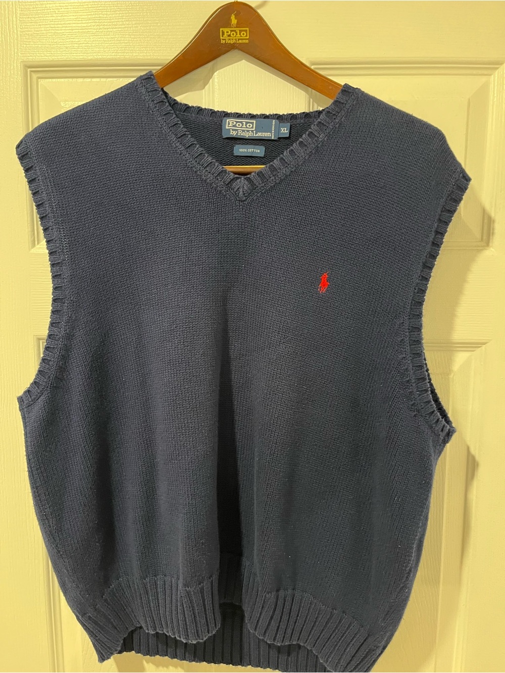 Ralph Lauren Navy V-Neck Knit Sweater Vest with Red Pony XL 🐎